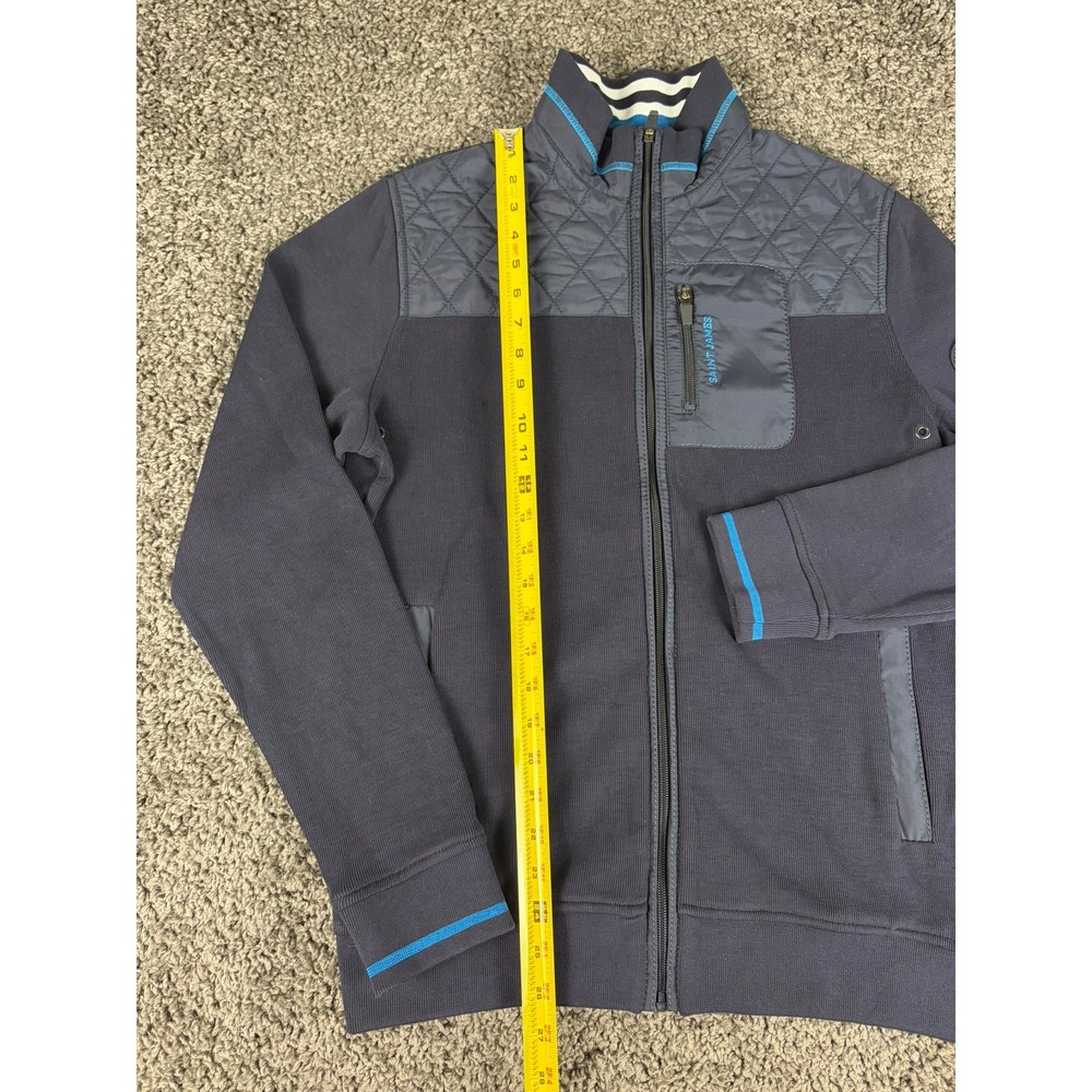 Saint James Mens Navy Blue Quilted Hybrid Full Zip Knit Cardigan Jacket Size S - Picture 8 of 10